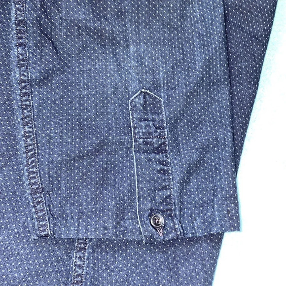 ZARA MAN Slim fit navy with white tiny polka dots long sleeve button up size L - Picture 4 of 9